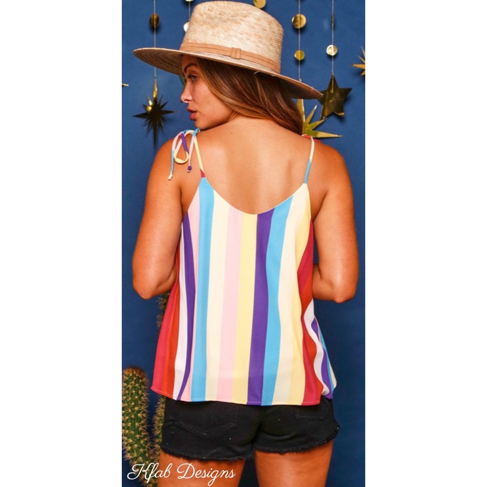 LAST 2! V Neck Fully Lined Rainbow Stripe Woven Tie Spaghetti Strap Tie … - Picture 10 of 10